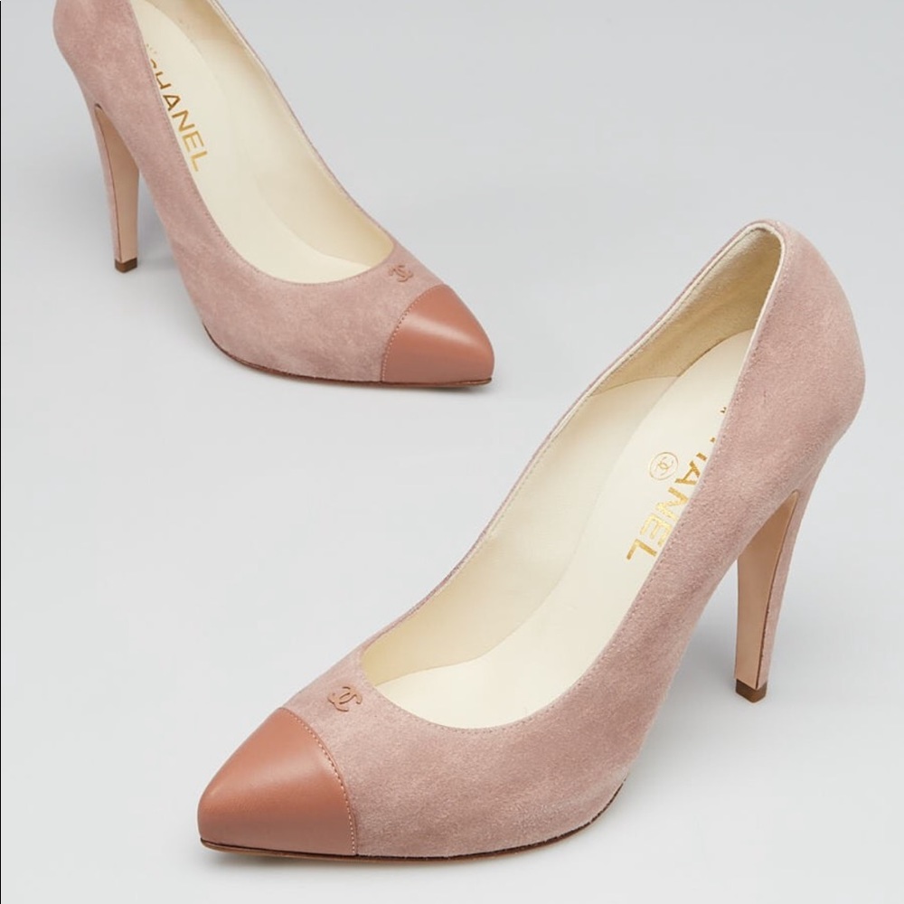 • Chanel • CC Cap Toe Suede Pumps Rose Pink 38